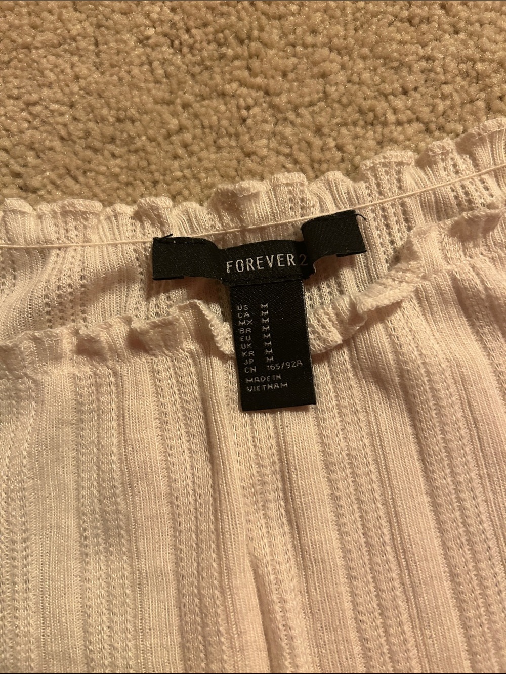 Forever 21 Cream Ribbed Off-Shoulder Ruffle Top - Picture 2 of 3